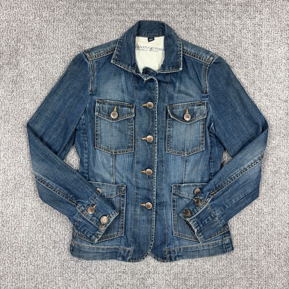 Banana Republic Jacket Womens XS Blue Premium Denim Button Pockets Short Fitted